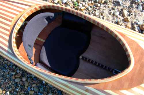 Cockpit of strip plank kayak