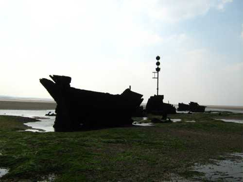 Shipwreck at low tide